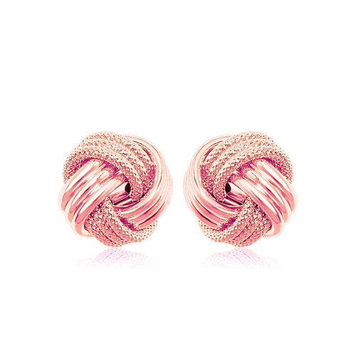 14k Rose Gold Love Knot with Ridge Texture Earrings