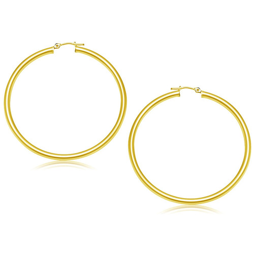 14k Yellow Gold Polished Hoop Earrings (3x50mm)