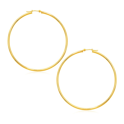 14k Yellow Gold Polished Large Round Hoop Earrings(2x60mm)