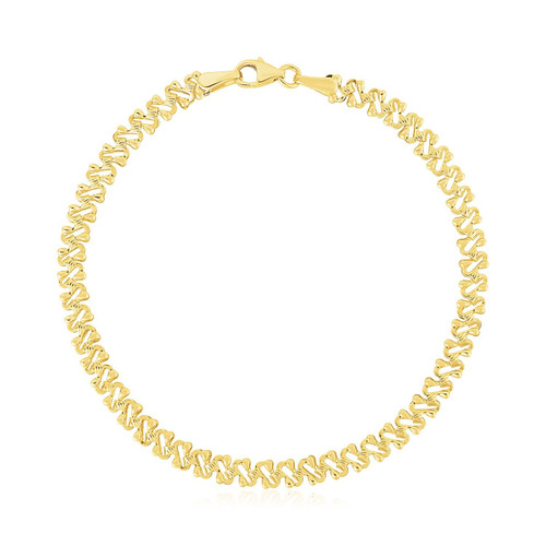 14k Yellow Gold High Polish Textured Fancy Chain Bracelet (4mm)