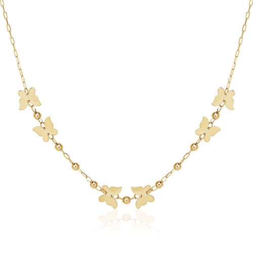 14k Yellow Gold 18 inch Necklace with Polished Butterflies and Beads