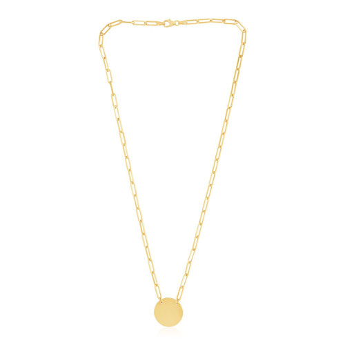 14k Yellow Gold High Polish Circle Disc Paperclip Link Necklace