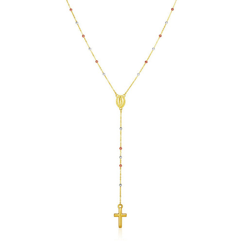 14k Tri Color Gold Lariat Rosary Necklace