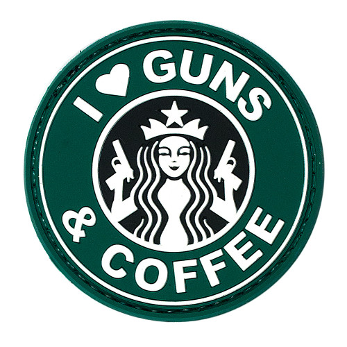 I LOVE GUNS & COFFEE - RUBBER PATCH - (GREEN)