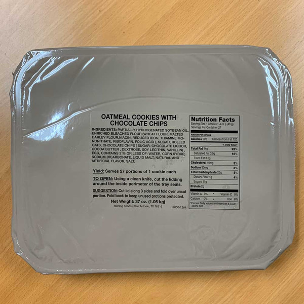 MRE OATMEAL COOKIES WITH CHOCOLATE CHIPS (TRAY OF 27) 2 PACK