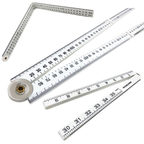 Picture shows the ruler in three different positions showing how it can be folded in various directions.