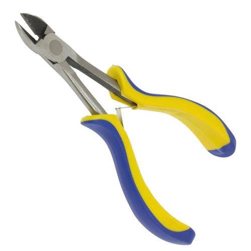 7 inch precision side cut pliers with yellow and blue soft grip handles, shown against a white background.