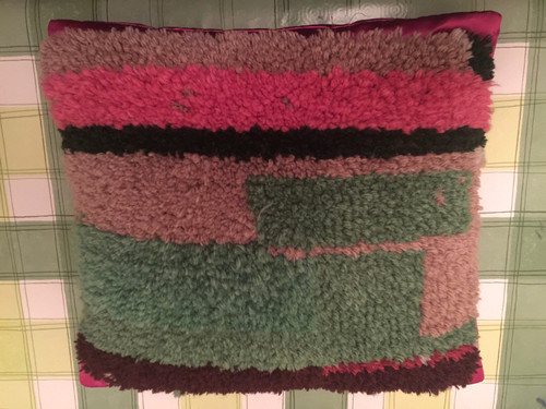 Vintage latch hook covered cushion, Handmade, Large 35cm square
