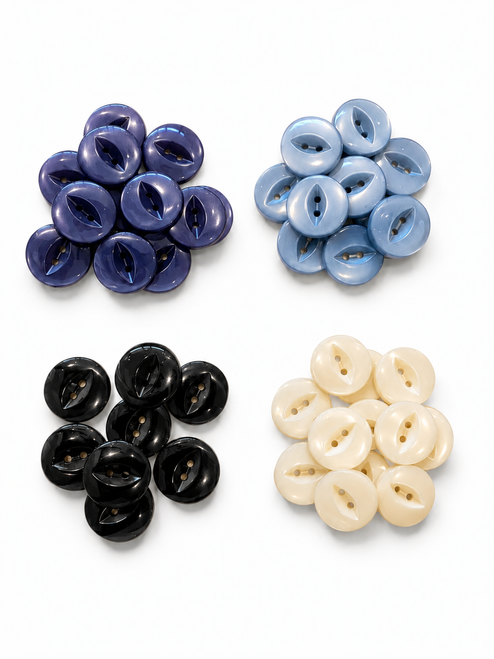 Fisheye Buttons – Glossy Plastic Shank Buttons for Sewing, Knitting & Crafts