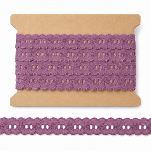 Mauve Eyelet Polycotton Trim 25mm – Decorative Eyelet Lace Edging for Sewing & Crafts | Sold by the Metre