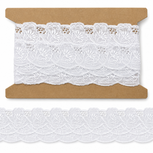 White Broderie Anglaise Lace Trim 50mm Wide – Embroidered Eyelet Lace Edging for Sewing & Crafts