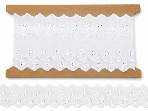 White Broderie Anglaise Trim 50mm Wide Decorative Eyelet Lace Edging for Sewing & Crafts.