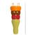 Image shows a painted wooden French knitting dolly with a smiling vintage-style face. The dolly has four metal pins on top for French knitting and comes with a small plastic pick. The item is colourful and lightweight, with bright colours varying.