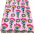Image shows a lightweight pink cotton fabric printed with colourful tulip flowers. The tulip design features pink, green, yellow, blue, white in a uniform floral pattern. The fabric is folded in a rectangle in this image and soft with a smooth finish.