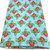 Image shows a medium weight dark aqua cotton fabric, 137cm wide, printed with a colourful floral design featuring large flowers and leafy shapes resembling cabbage leaves. The design is uniform with no set direction. Folded in a rectangle.