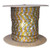 Alternating silver and gold hologram sequins each 6mm diameter, pre-strung on thread, shown on a roll.