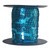 Aqua Blue hologram sequins each 6mm diameter, pre-strung on thread, shown on a roll.
