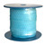 Blue sequins each 6mm diameter, pre-strung on thread, shown on a roll.