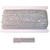 Silver knitted figure-eight braid decorated with holographic sequins displayed wrapped around a white card, with a close-up strip showing the trim design.”