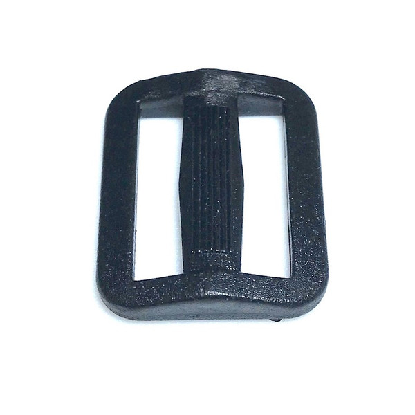 Image shows two black 25mm plastic slider buckles with a 3-bar (tri-glide) design. The sliders are rectangular with three parallel bars allowing for easy adjustment of webbing straps. The plastic has a matte finish and is clearly sized for 25mm width.