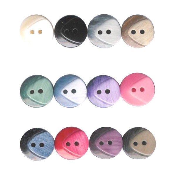 Selection of round 18mm two-tone buttons in various colours, each with two holes.