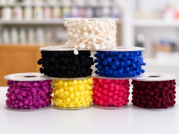 Add a fun and decorative finishing touch to your creative projects with this 15mm Mini Pom Pom Fringe Trim, available by the metre or as a 10-metre roll. Featuring a row of soft, evenly spaced mini pom poms, this versatile trim is perfect for sewing, dressmaking, soft furnishings, home décor and a wide range of craft projects.
Choose the exact length you need with the per metre option, or save time and money with the convenient 10-metre roll for larger projects.