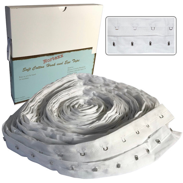 White Premium Hook & Eye Cotton Tape – Heavy Duty Fastener Tape, Sold Per Metre