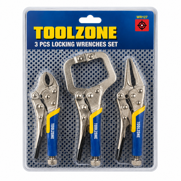 3 Piece Locking Wrench Plier Set – Heavy Duty Adjustable Locking Pliers with Curved Jaws