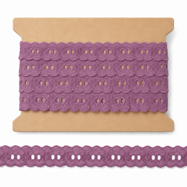 Mauve Eyelet Polycotton Trim 25mm – Decorative Eyelet Lace Edging for Sewing & Crafts | Sold by the Metre