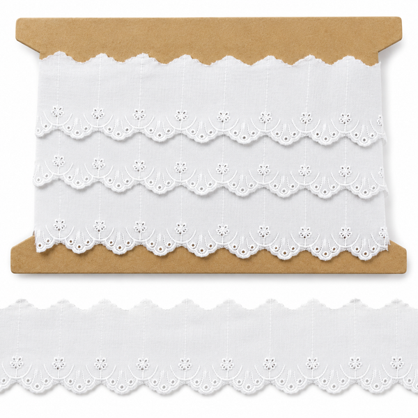 White Broderie Anglaise Lace Trim 50mm Wide – Decorative Broderie Trim for Sewing, Dressmaking & Crafts