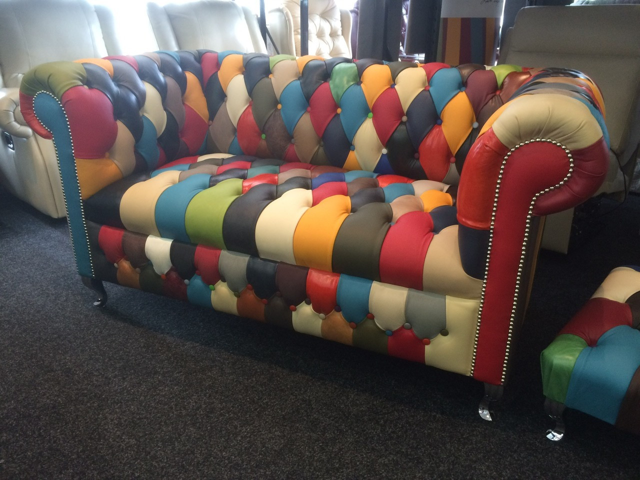 Harlequin Leather 2 Seater Chesterfield Button Seat Hellesdon