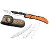 Outdoor Edge Razorwork Folding Knife Plain Edge Black Oxide Finish 420J2 Stainless Steel Orange Handle Includes (2) Boning/Filet Knives (3) Drop-Point Blades and (1) Gutting Blade RBB-20C
