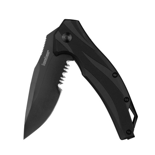 Kershaw Lateral Folding Knife Flipper Assisted Opening Combo Edge 8Cr13Mov Steel Black Oxide Finish Glass Filled Nylon Handle 3.1" Blade 7.4" Overall Length Includes Deep Carry Pocket Clip 1645BLKST