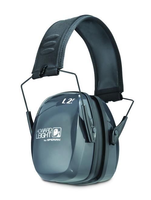 Howard Leight R01525 Leightning L2F Slim Passive Muff 27 dB Over the Head Gray Ear Cups with Padded Adjustable Black Headband for Adults