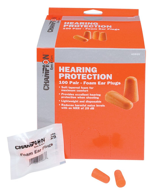Champion Targets 40959 Molded Ear Plugs  32 dB In The Ear Orange Foam for Adults 100 Pair