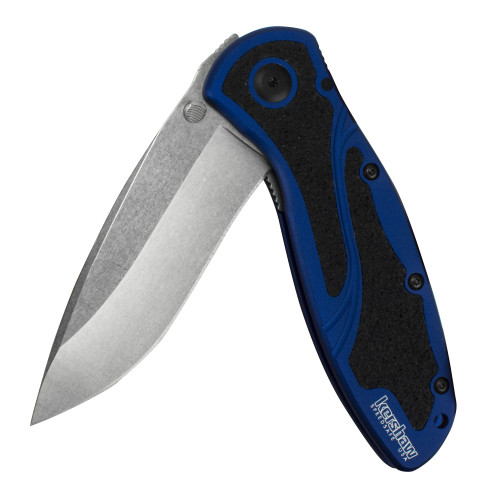 Kershaw Blur, Navy Blue Stonewashed (1670NBSW) Pocket Knife, 3.4 Stonewashed 14C28N Steel Blade, Anodized Aluminum Handle with Black Trac-Tec Inserts, SpeedSafe Open, Reversible Pocketclip; 3.9 OZ
