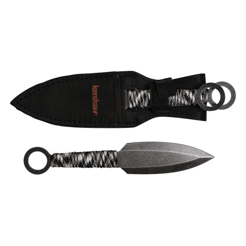 Kershaw 1747BW Ion Throwing Knives 4.50 Spear Point Plain Black Oxide 3Cr13 Steel BlackWhite Paracord Wrapped Steel Handle Fixed