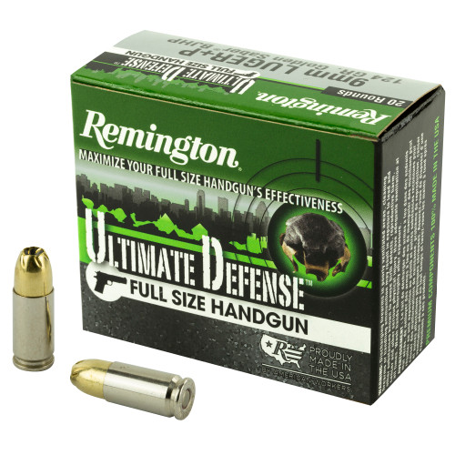 Remington Ammunition 28948 Ultimate Defense  9mm Luger P 124 gr 1180 fps Brass Jacket Hollow Point BJHP 20 Round Box