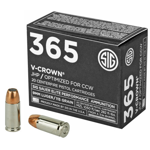 Sig Sauer E9MMA136520 Elite Defense 365 9mm Luger 115 gr VCrown Jacketed Hollow Point VJHP 20 Round Box