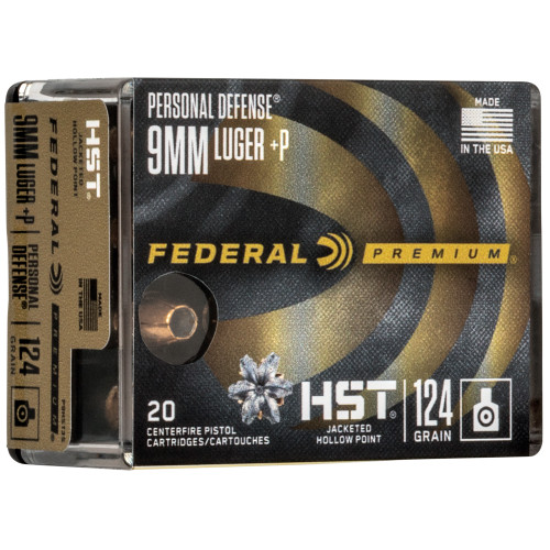 Federal P9HST3S Premium Personal Defense 9mm Luger P 124 gr HST Jacketed Hollow Point 20 Round Box