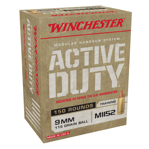 Winchester Ammunition ACTIVE DUTY MHS 9MM 115 Grain Full Metal Jacket 100 Round Box WIN9MHSC
