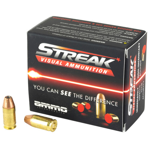 STREAK Ammunition Visual Ammunition 380 ACP 90 Grain Jacketed Hollow Point Non-Incendiary Tracer 20 Round Box 380090JHP-STRK-RED