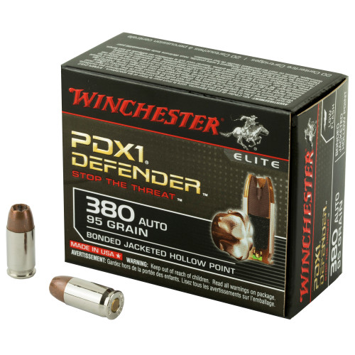 Winchester Ammunition Defender Supreme Elite 380ACP 95 Grain Bonded Jacketed Hollow Point PDX1 20 Round Box S380PDB