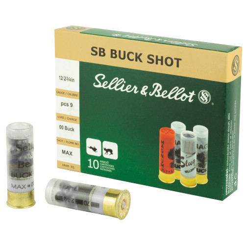 Sellier  Bellot SB12BSJ Hunting  12 Gauge 2.75 9 Pellets 1214 fps 00 Buck Shot 10 Round Box