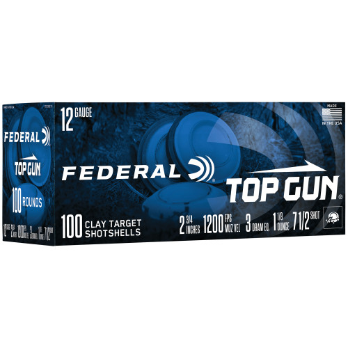Federal TG1210075 Top Gun  12 Gauge 2.75 1 18 oz 1200 fps 7.5 Shot 100 Round Box