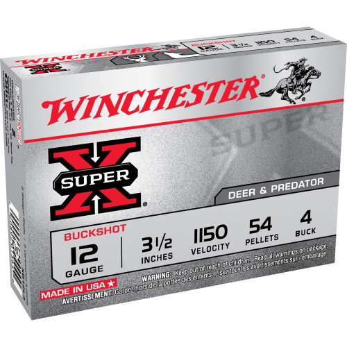 Winchester Ammunition SUPER X 12 Gauge 3.5" 4 Buck Buckshot 5 Round Box XB12L4