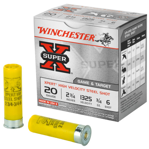 Winchester Ammunition Xpert 20 Gauge 2.75" #6 3/4 oz. Steel Shot Lead Free 25 Round Box California Certified Nonlead Ammunition WE20GT6