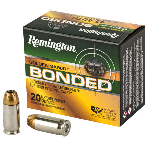 Remington Ammunition 29327 Golden Saber Bonded  45 ACP 230 gr Bonded Brass Jacketed Hollow Point BBJHP 20 Per Box 25 Cs