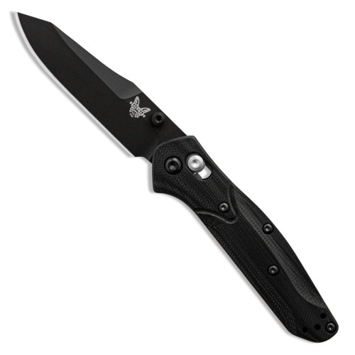 Benchmade - 945BK-1 mini Osborne Knife, Reverse Tanto Blade, Plain Edge, Black/Blue Baselayer G10 Handle