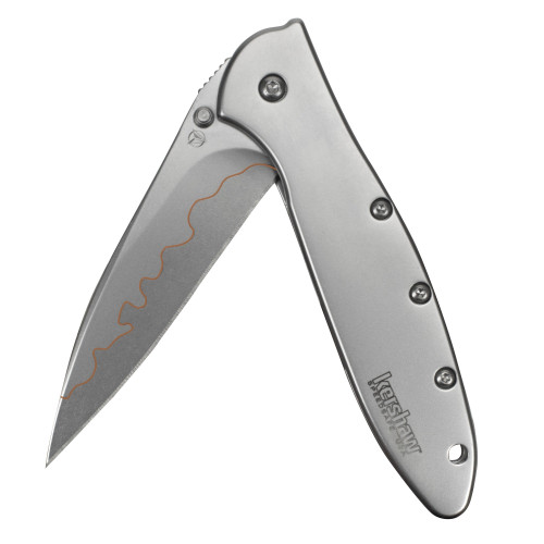 Kershaw 1660CB Leek  3 Folding Drop Point Plain Bead Blasted 14C28ND2 Steel Blade Bead Blasted 410 Stainless Steel Handle Includes Pocket Clip